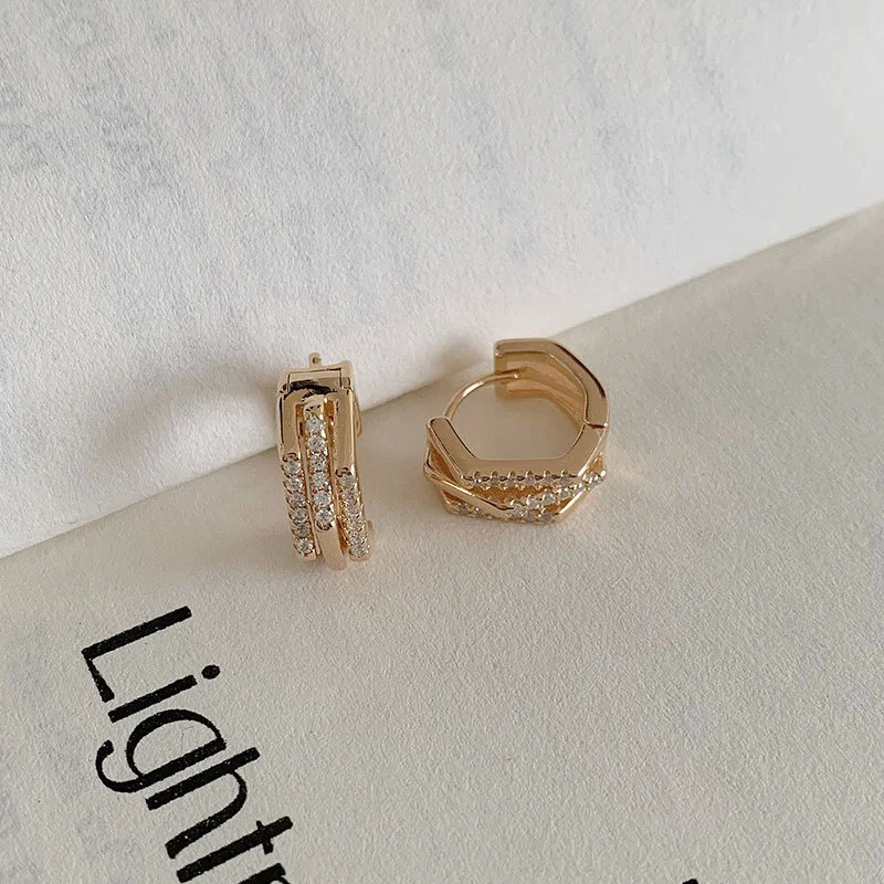 

925 Sterling Silver Polygonal Diamond Ear Buckle 2024 New Trendy Cool Wind Ring Heavy Industry Exquisite Women's 9227T