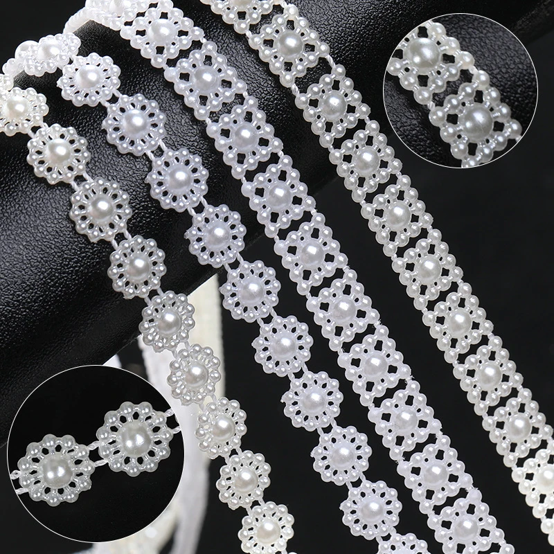 

20m/25m/Roll Wide Connection Imitation Pearl Diy Beaded Jewelry Hair Decoration Clothing Accessories Fine Tulle Lace With Beads
