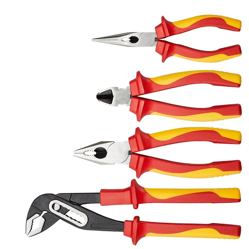 

Insulated Pliers Set Yellow-Red 1000V Insulated Tools Tongue & Groove Pliers Diagonal Cutting Pliers Long Nose Pliers