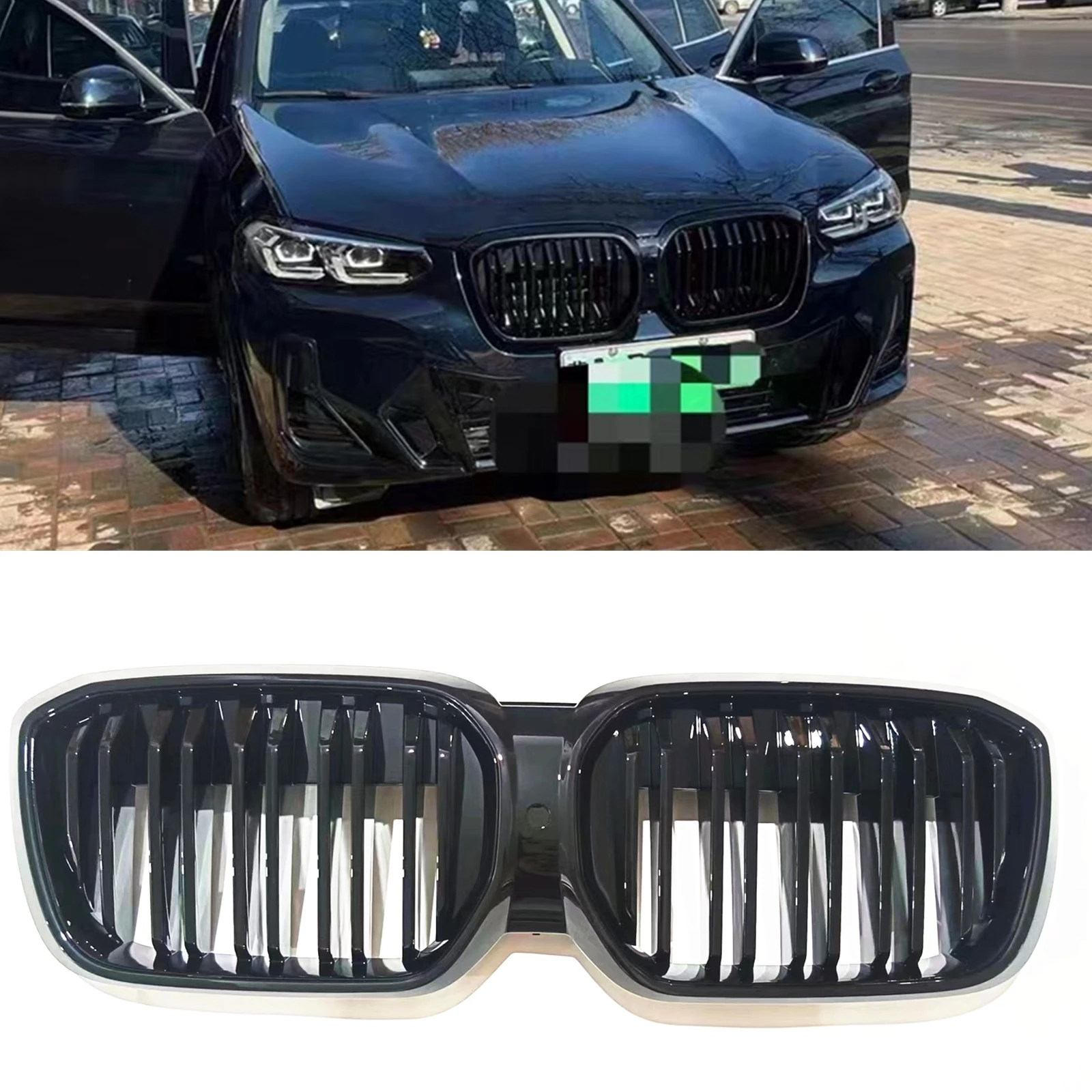 

Front Grille Grill Upper Bumper Hood Kidney Intake Mesh Grid For BMW IX3 2022 & 2023