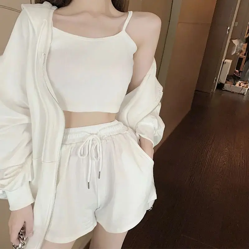 YUDX Loungewear Women 3 Pieces Summer Sleepwear Ensembles De Pyjama Nightgown Suits with Shorts Home Wear Roomware