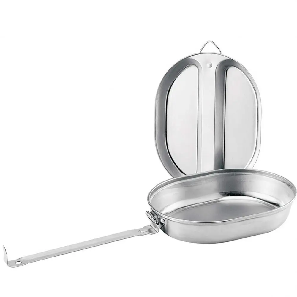 

Cooker Lunch Box 304 Stainless Steel Anti-scald Handle Messtin Portable American Style Double-decked Lunch Box Outdoors Camping