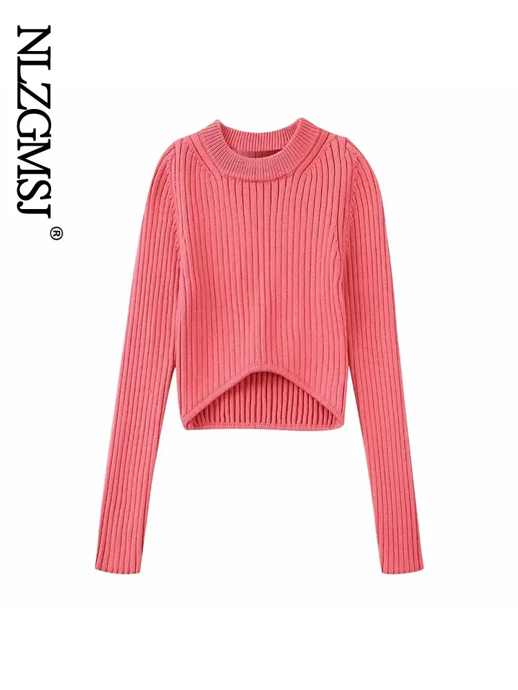 

Модный женский укороченный розовый вязаный свитер Nlzgmsj, винтажные женские пуловеры с круглым вырезом и длинным рукавом, шикарные топы