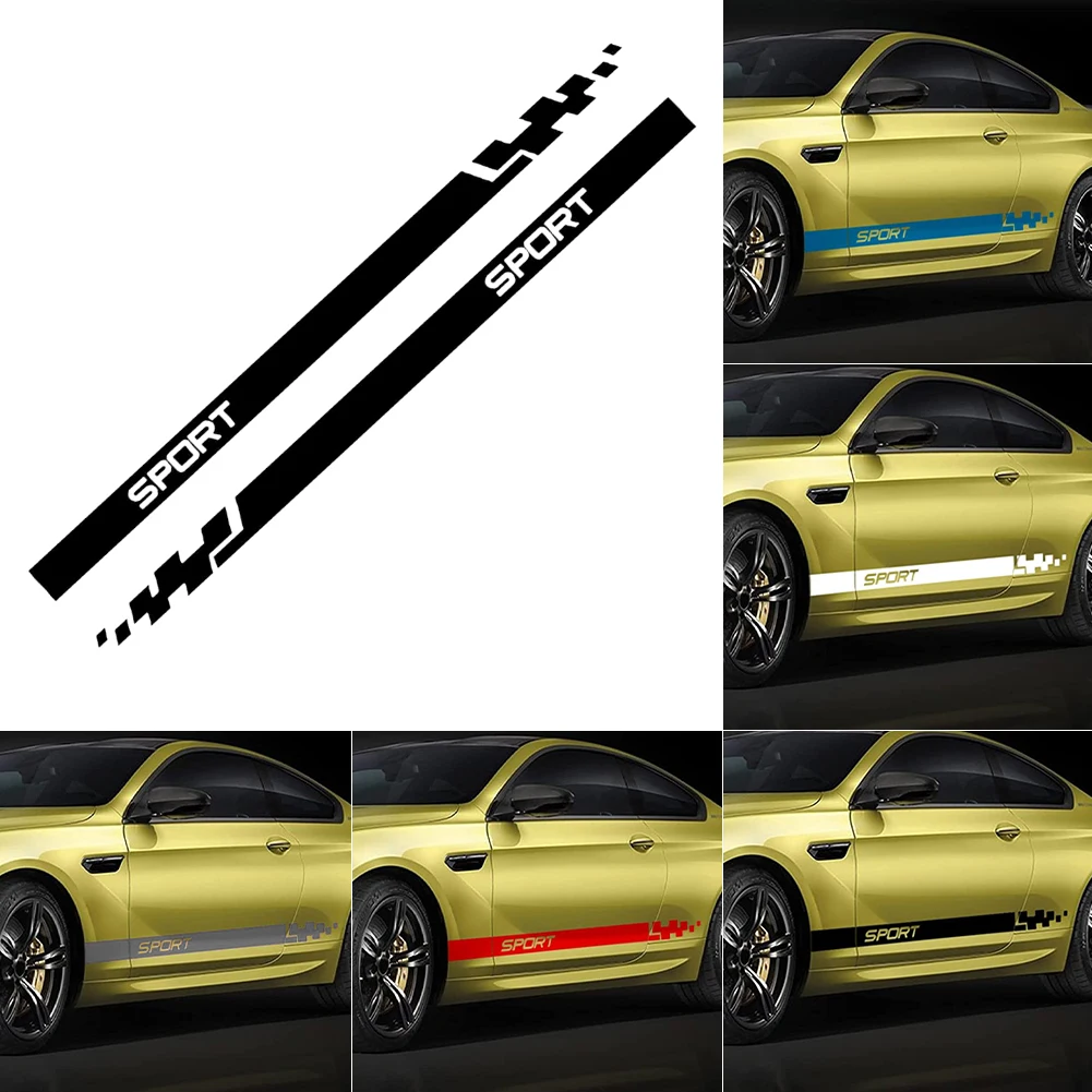 

2pcs 180x20cm Car Sticker Side Door Decals Sport Side Skirt Sticker PVC Vinyl Graphics Decor Waterproof Auto Styling Accessories