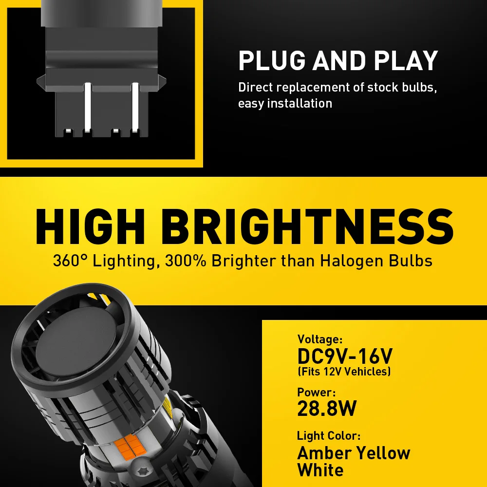 AUXITO 2X T25 3157 Переключающая светодиодная лампа Canbus P27/7 Вт с указателем поворота без