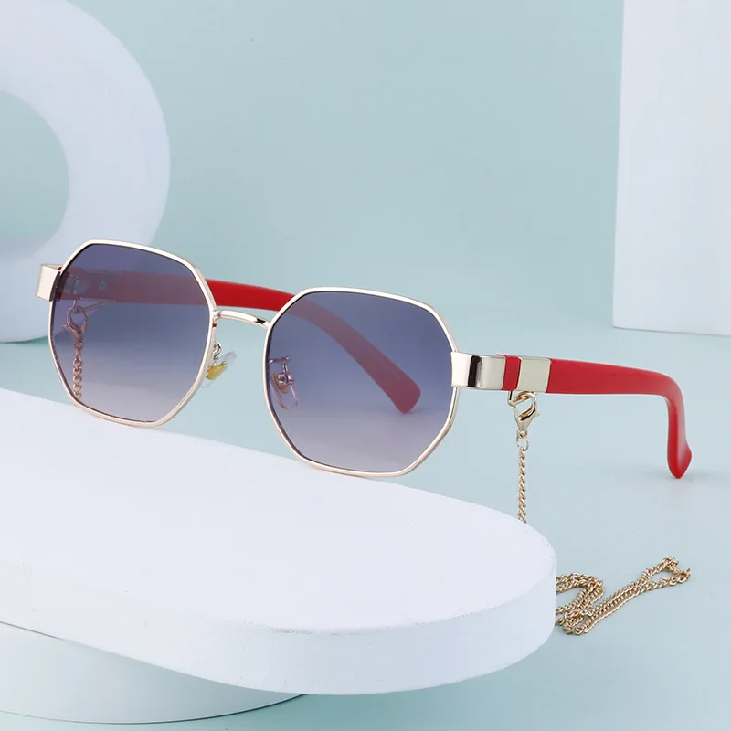 

Vintage Polygon With Chain Sunglasses For Women Oversized Punk Square Shades Fashion Luxury Brand Design Lunette Soleil Femme