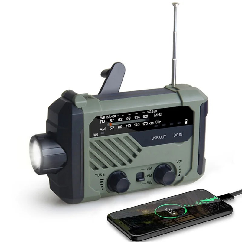 

AWIND AM FM NOAA Emergency Radio with Flashlight Reading Lamp 2000mAh Power Bank USB Phone Charger Solar Panel Hand Crank Powere