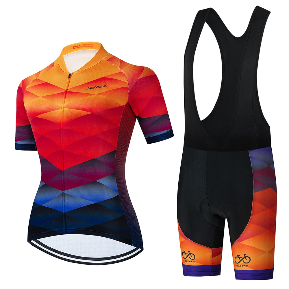 

Женский комплект одежды Salexo из Джерси для велоспорта, летняя дышащая одежда с коротким рукавом для горного велосипеда, комплект одежды, 2022