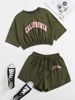 new letter graphic tee drawstring shorts