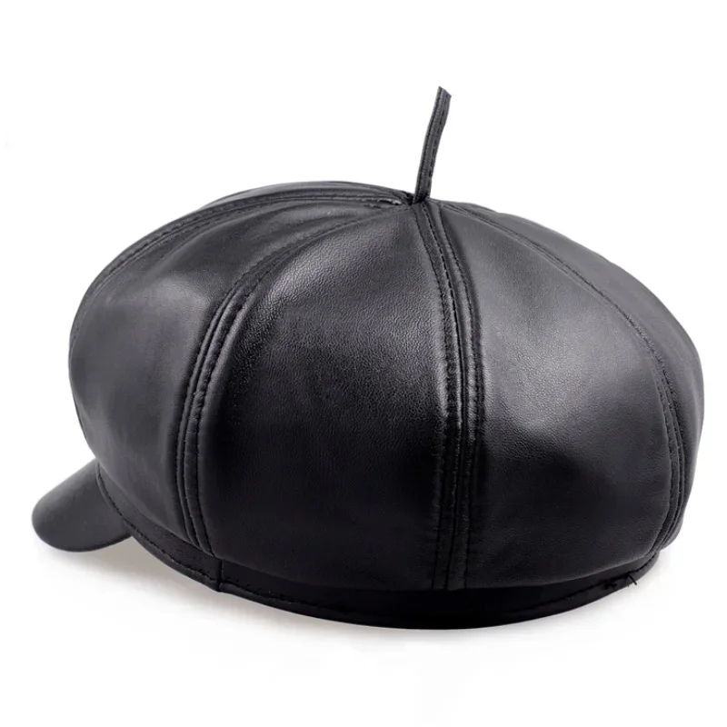 Мужской берет из мягкой натуральной кожи теплая восьмиугольная шапка для