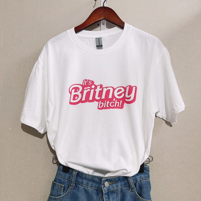 

2022 забавная Футболка с принтом Britney, женские хлопковые Модные топы с коротким рукавом и круглым вырезом