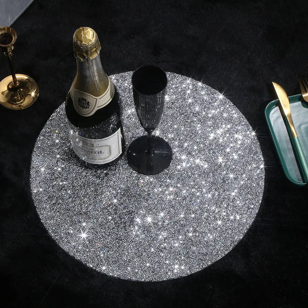 

New Style Rhinestone Placemat Crystal Diamond Table Mat Roundness Placemats for Table Hot Drilling Coasters Kitchen Accessories