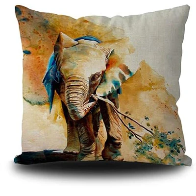 Наволочка для подушки с Африканским акварельным рисунком слона декоративная