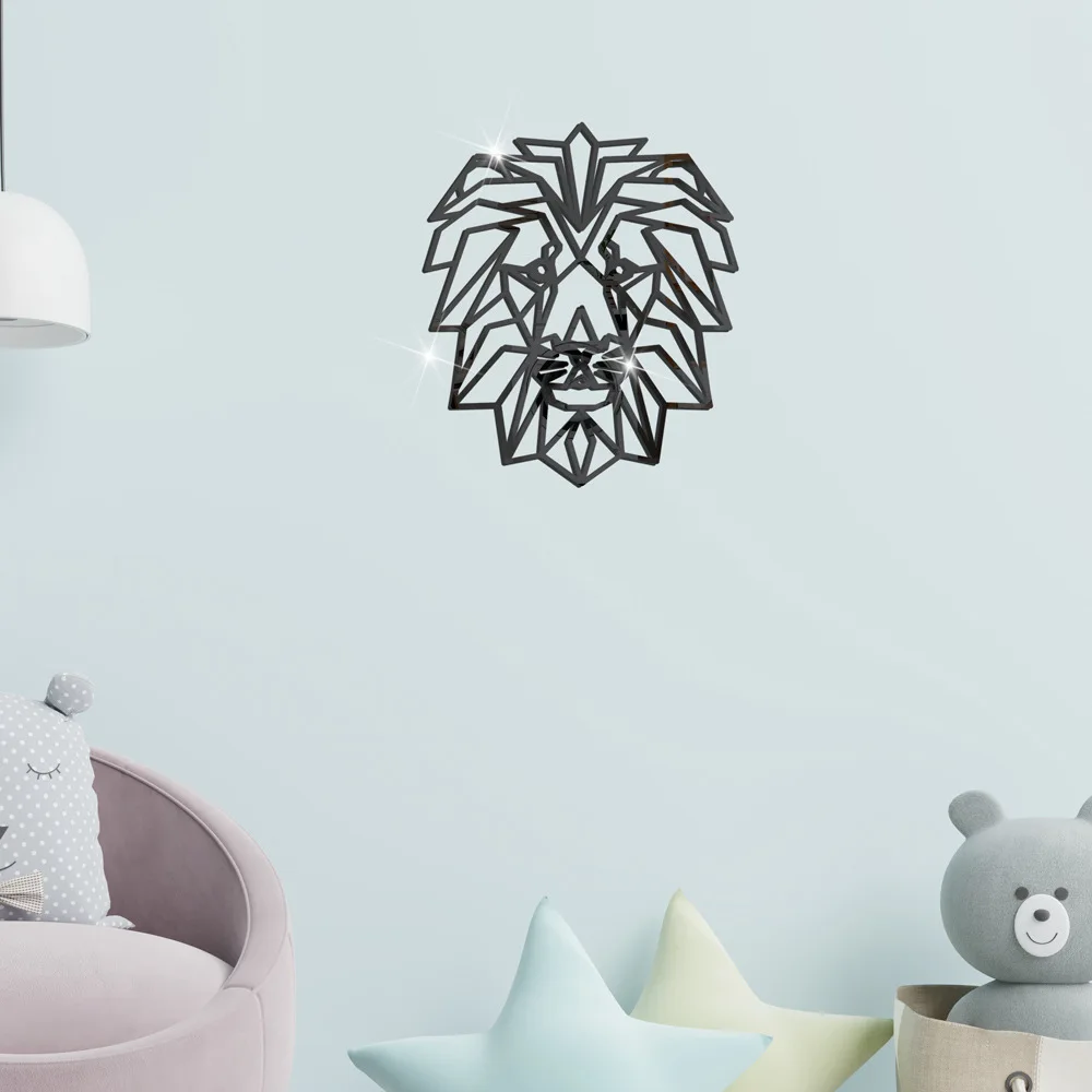 

Simple and creative line animal wall stickers lion acrylic mirror stickers home decoration self-adhesive mirror