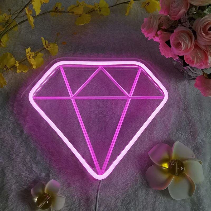 

Diamond Neon Sign Light LED Love Logo Lamp Wedding Lighing Backplane Confession Christmas Decor Background Wall USB Powered