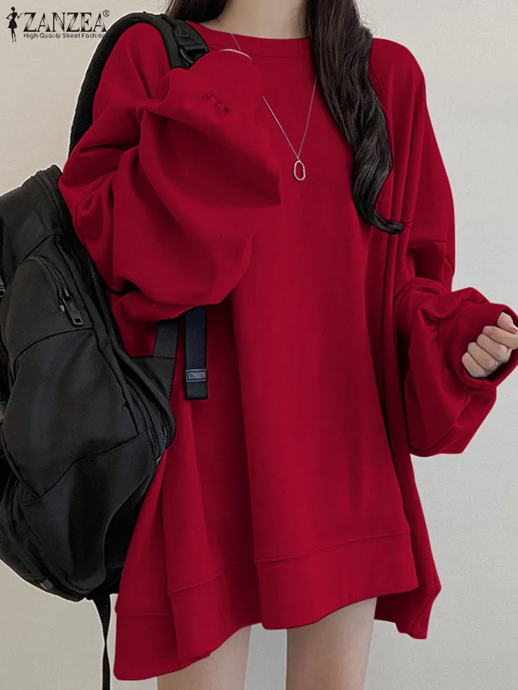 

ZANZEA Lantern Sleeve Autumn 2023 Pullovers Women Oversize Crew Neck Baggy Sweatshirt Fashion Casual Femme Korean Style Tops