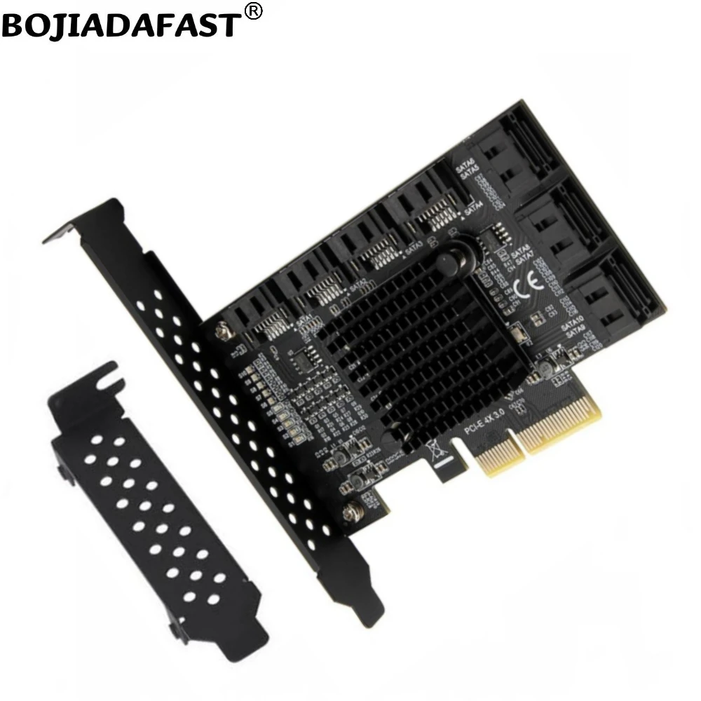 Горячая новинка 2026: Адаптер-райзер для расширения PCIe x4 (PCI-E 3.0 4X) с 10 портами SATA 3.0 (ASM1166 + JMB575) для жестких дисков (art.: 3920d8efe2c67) - 3920d8efe2c67