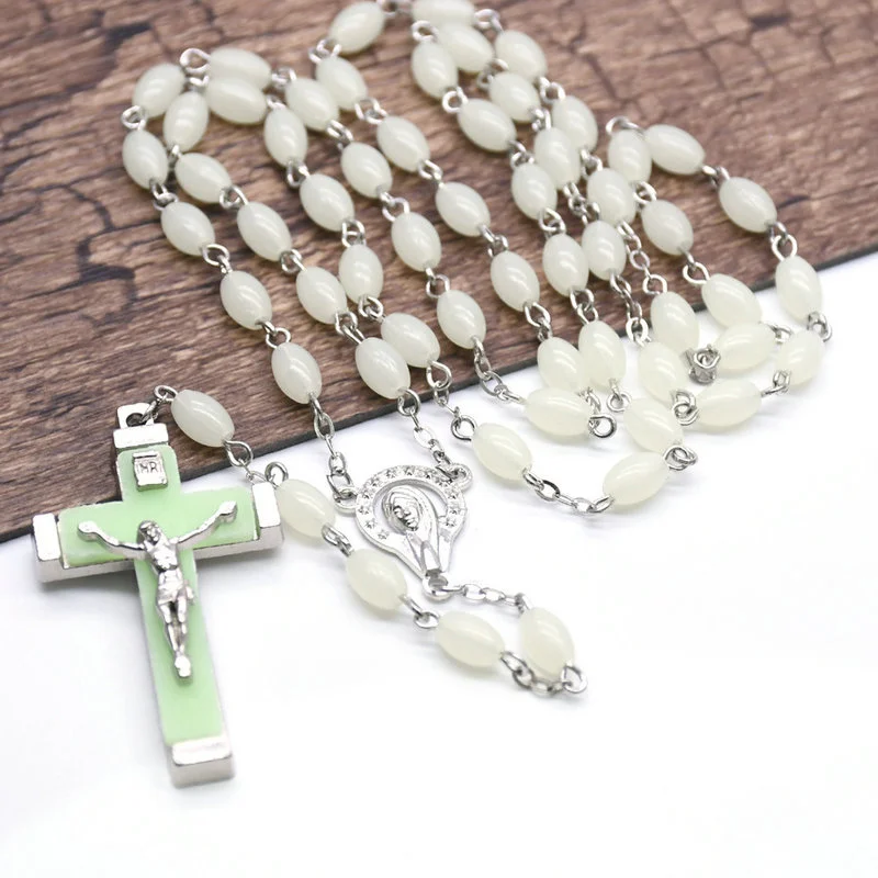 Светящиеся в темноте четки круглые бусины крест Девы Марии модное светящееся