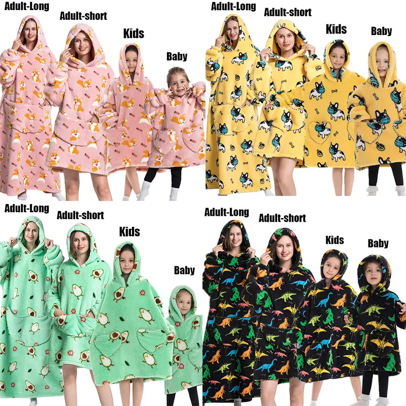 

Oversized Wearable Blanket for Parent-child Family Matching Outfits Thicken Winter Plus Size Hoodie Sweatshirt TV Sherpa Blanket
