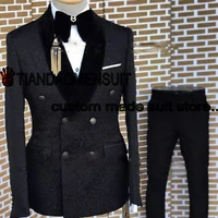mens suit two piece wedding tuxedo groom double breasted jacket set jacquard formal lapel blazer pants conjuntos de chaqueta