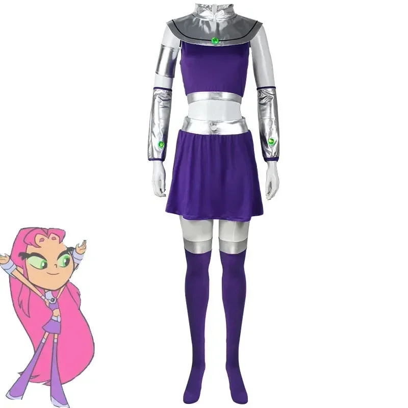 Женский костюм супергероя Starfire для подростков Titans принцессы Корианда фиолетовый
