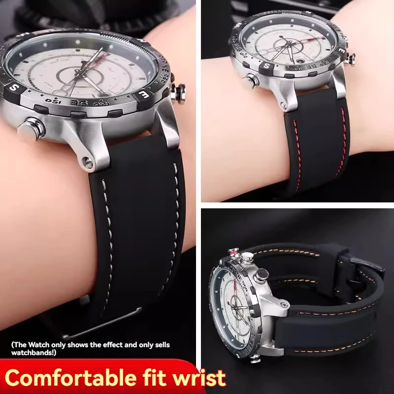 Фото Мужской Timex E-tide Compass T2N720 T2N721 TW2T76300 водонепроницаемый мягкий силиконовый резиновый ремешок для часов с инструментами, винтовые штифты №2