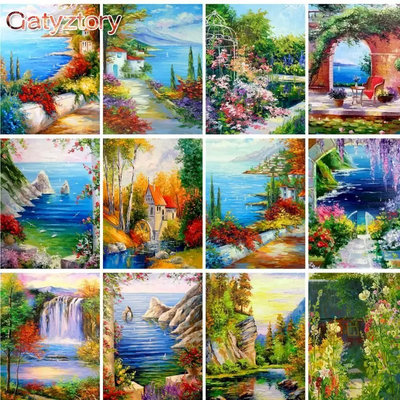 

GATYZTORY 40x50cm Painting By Numbers Kill time Picture Drawing Seaside Scenery DIY Pictures By Numbers Adults Crafts Home Decor