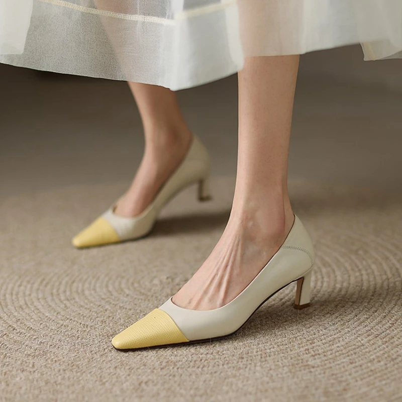 

2022 Spring/Autumn Women Shoes Square Toe Square Heel Pumps Women Cow Leather High Heels Mixed Classics Colors Office Lady Shoes
