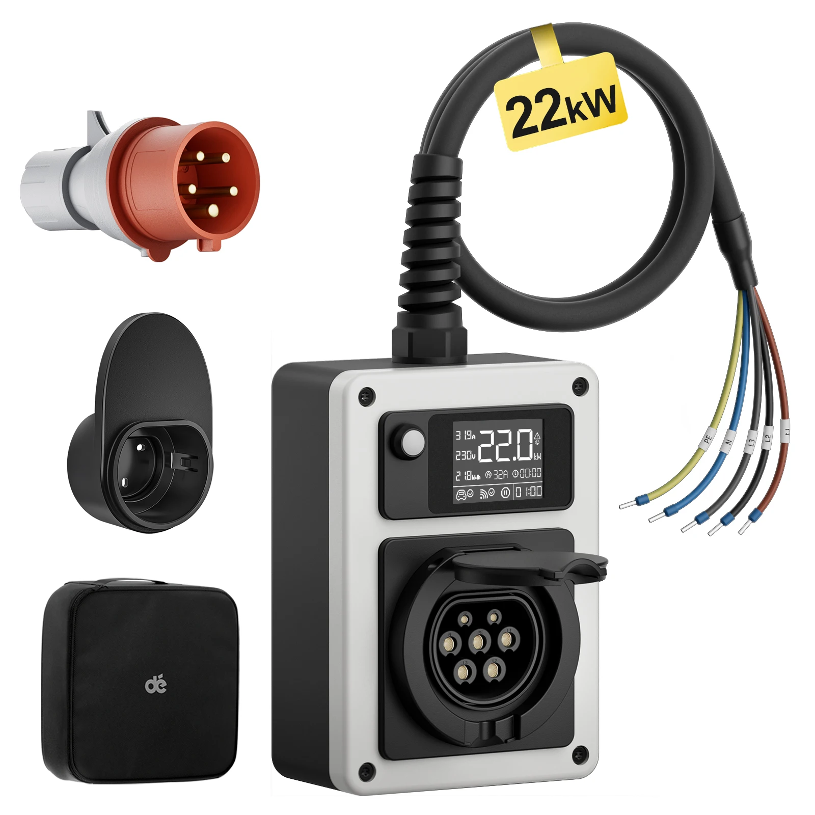 

dé 22кВт Мобильный настенный ящик EV зарядное устройство CEE красный вилка к типу 2 гнездо 32A 3Phase стены зарядная станция RFID управления для электромобиля