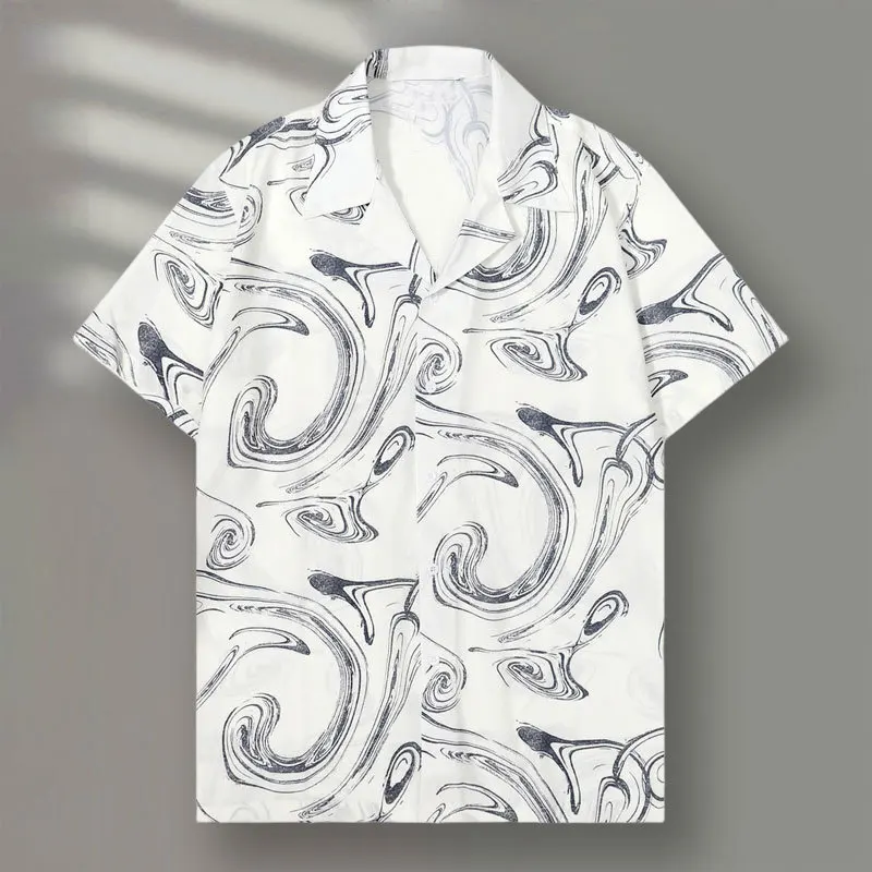 

Модная мужская китайская рубашка 2023, летняя повседневная мужская рубашка, Ретро рубашка с абстрактным изображением, уличная одежда с короткими рукавами, модная мужская рубашка
