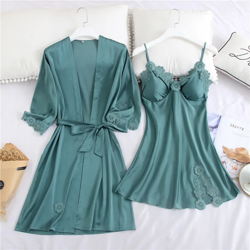 Women's Sleepwear 2 Pcs Sets Velvet Sleepwear Striped Robe Nightgown and Backless Sleep Dress Pajamas Set