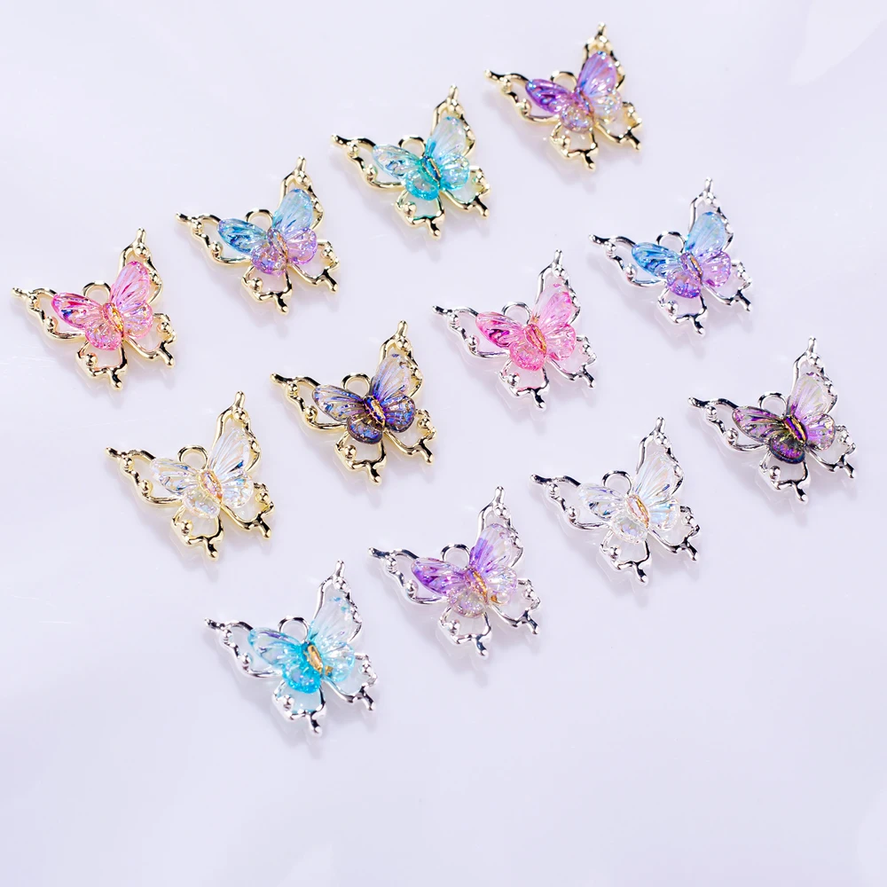 10 шт. блестящие подвески для ногтей бабочки ассортимент 3D сплав Золотая