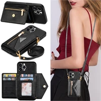 zipper wallet for iphone 13 12 mini 11 x xr xs pro max 7 8 plus case with card holder lanyard strap crossbody leather cover