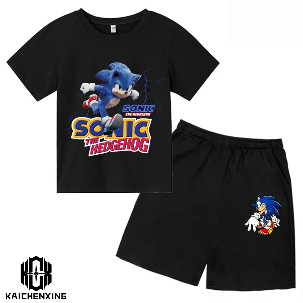 

sonic Tshirt Set Kids Summer T-shirts Girls Boys Graphic Tee Cartoon Anime sonic Tops Men Women Clothing Short Sleeves