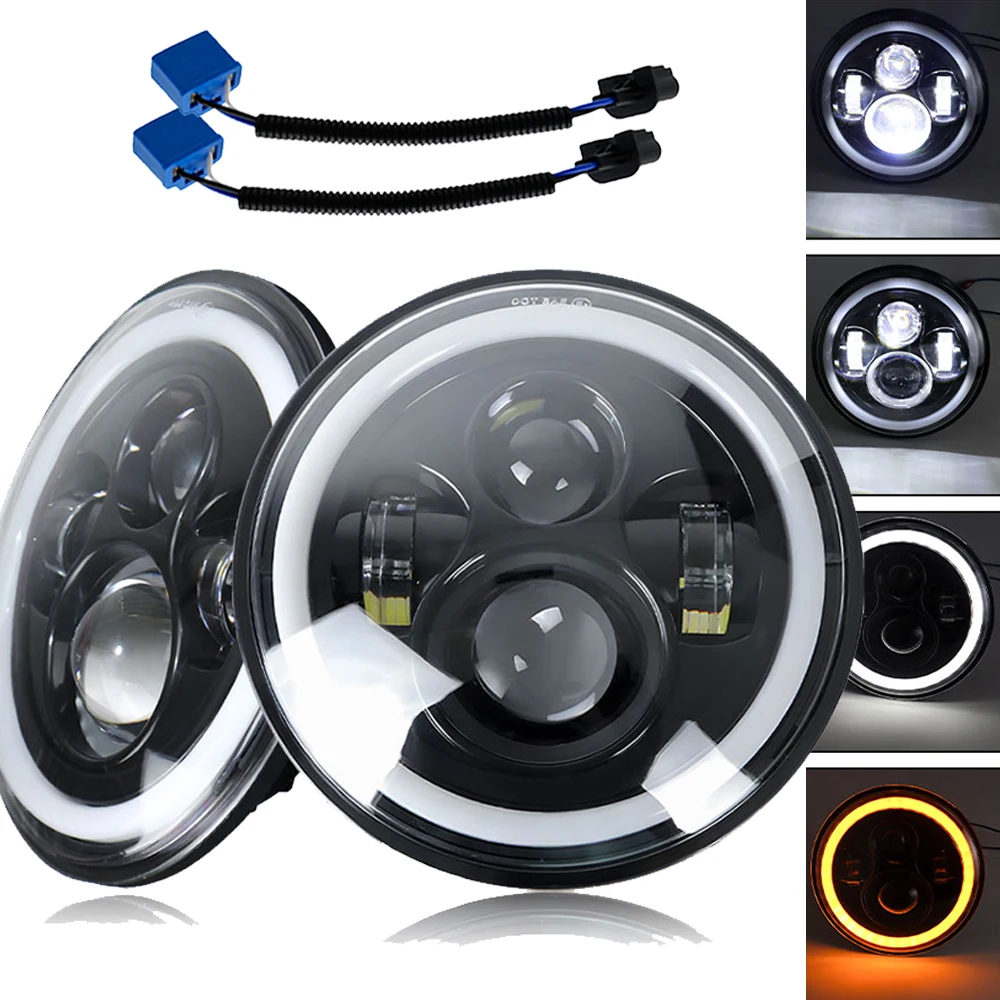 7-дюймовая светодиодная фара Angel Eye для внедорожников Jeep Wrangler дневные ходовые огни