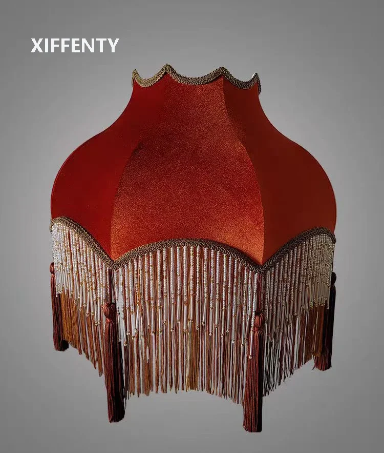 Напольная Лампа большой абажур карамельный бархат цепочка из бисера бахрома