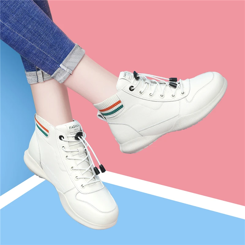 Кроссовки женские из натуральной кожи высокие без шнуровки повседневная обувь