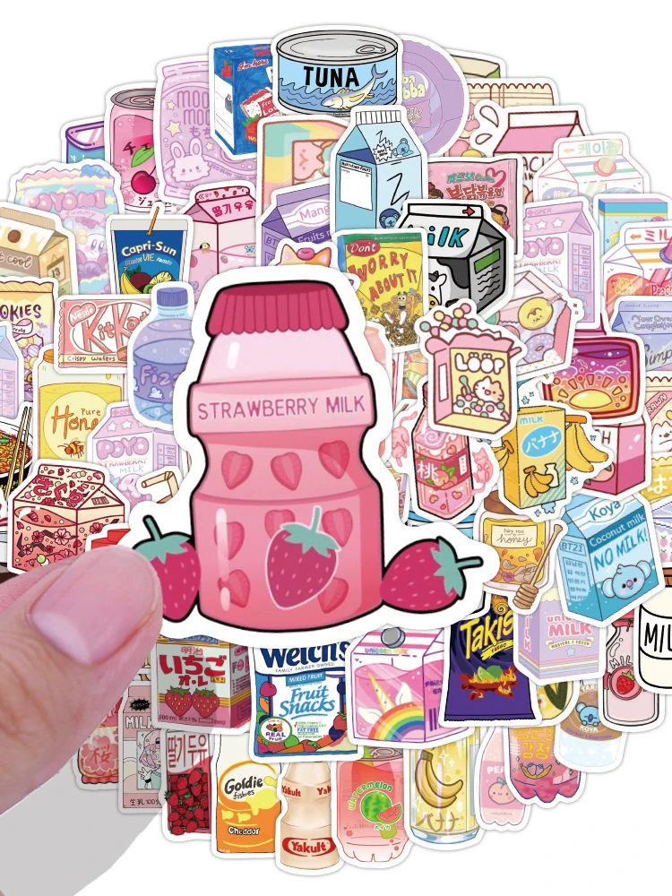 

60pcs Snack Bag Sticker Sweet Trendy Fashion Drink Cartoon Water Cup Stationery Hand Account Sticker
