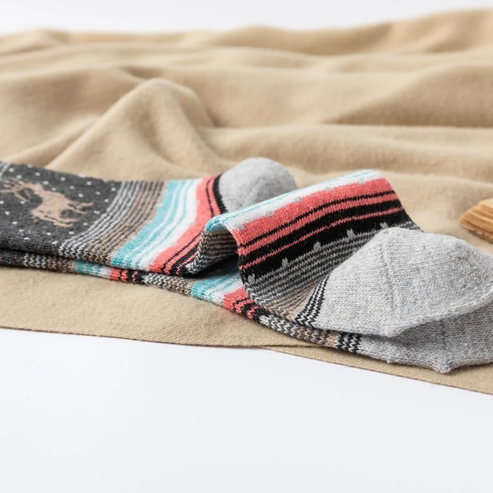 2022 Autumn and Winter New Thicken Warm Rabbit Wool Socks Ethnic Style Colorful Christmas Gifts Striped Deer Casual Women Socks