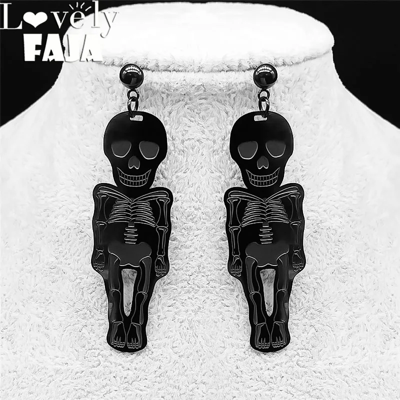 2022 готические серьги-гвоздики из нержавеющей стали с черепом женские длинные