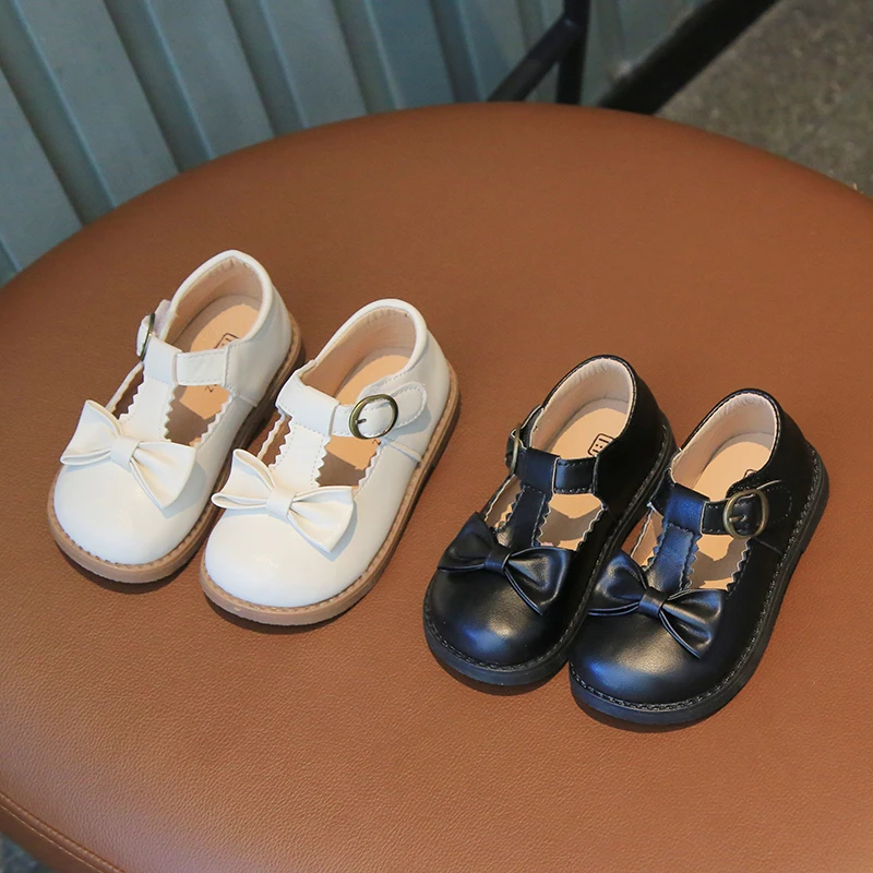 

Детские черные туфли с оборками, Туфли Мэри для маленьких девочек с четырьмя бантиками, модные кожаные туфли, размеры 21-30, Детские бежевые красивые туфли