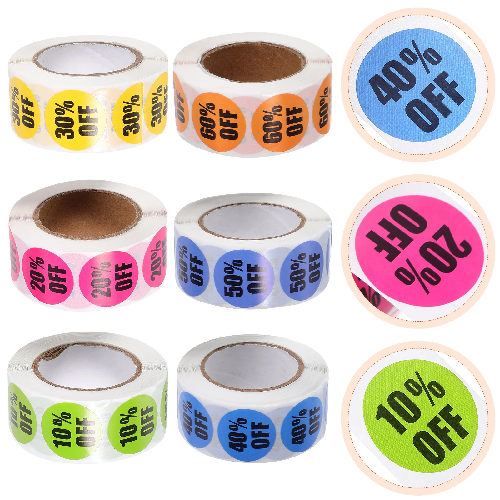 

6 Rolls of Adhesive Discount Stickers Labels for Retail Store Percent Off Decals Retail Store Label Tags