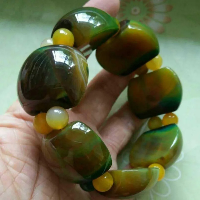 

Natural Agate Yellow-green Flower Semicircle Hand Row Atmosphere Men's Modern Simple Bracelet Jewelry