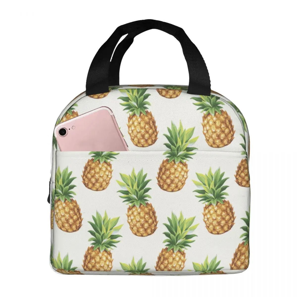Pineapple Lunch Bag Portable Insulated Canvas Cooler Bag Cute Fruit Thermal Food Picnic Travel Lunch Box for Women Girl
