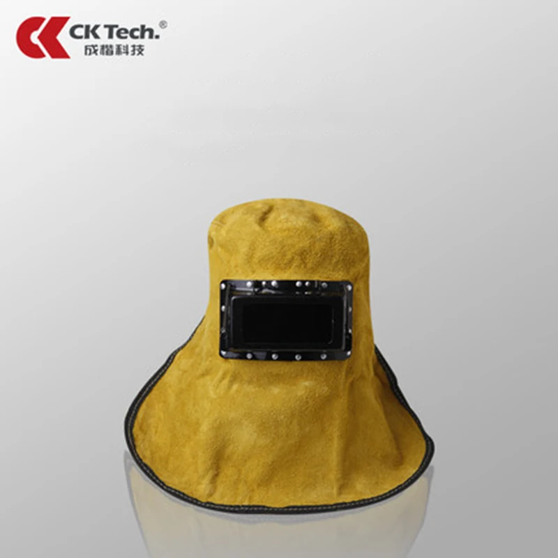 CK Tech Abrasion Resistant Head-Mounted Leather Hood Anti-Spatter and High Temperature Cowhide Welding Masks Breathable Helmet