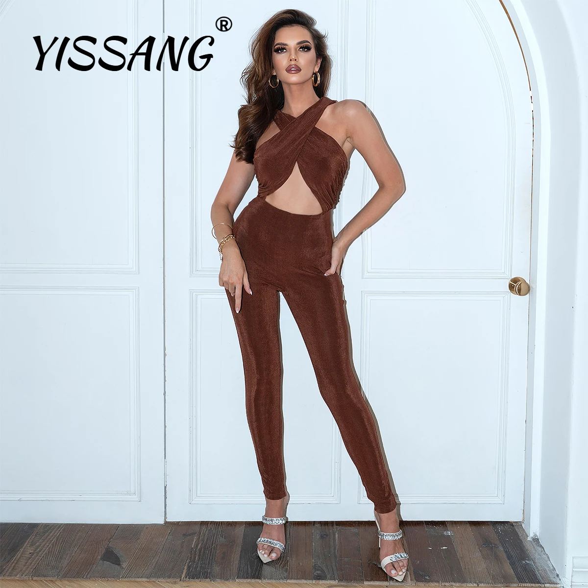 

Yissang Peekaboo Ruched Crisscross Jumpsuit