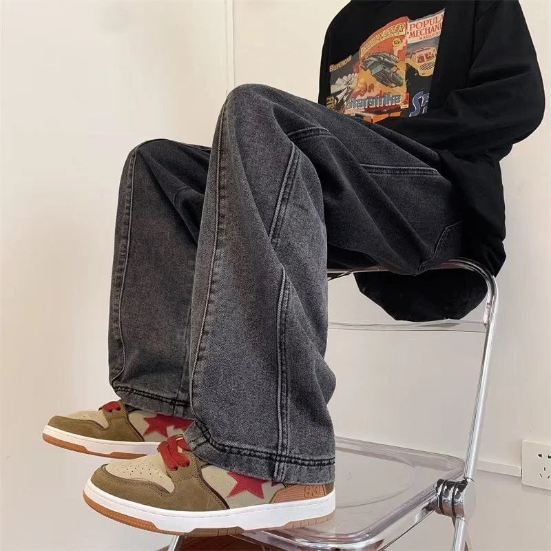 Green Black Baggy Jeans Men Fashion Retro Oversized Wide Leg Jeans Mens Streetwear Hip Hop Loose Straight Denim Trousers Men