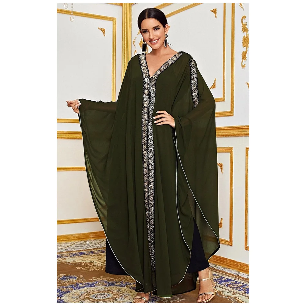 

2022 Summer Muslim Dress Classic Style Fashion French Romantic Classical and Ethnic Style Girls Loose Plus Size Shawl Dress
