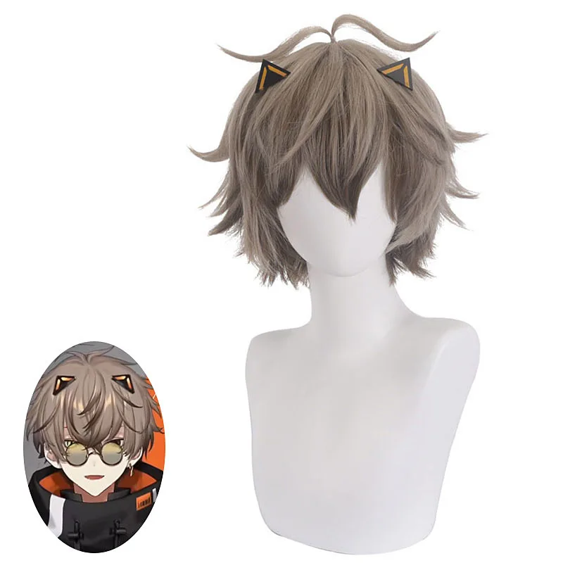 

30cm Vtuber Alban Knox Cosplay Wig NOCTYX Short Gradient Light Brown Synthetic Hair Heat Resistant Unisex Adult Men Women