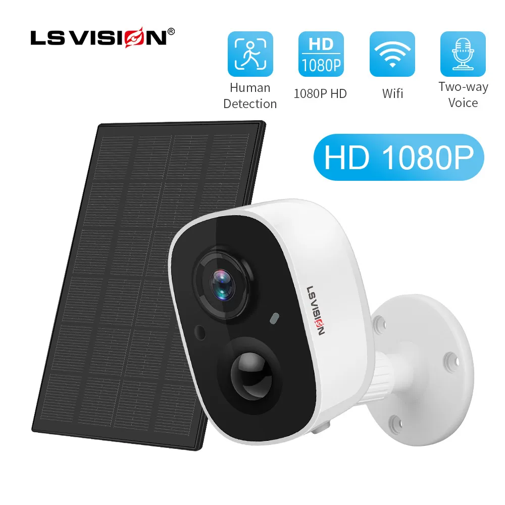 

LSVISION перезаряжаемая аккумуляторная камера на солнечной батарее с зарядкой 1080P HD, наружная беспроводная камера безопасности с пассивным инф...